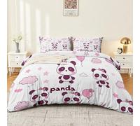 200 x 200 cm Juego de Funda nórdica Reversible, Cama 105,Dibujos Animados Nubes Corazones Pandas Rosa Funda nórdica con Estampado, 4 Lazos en Las Esquinas y 2 Fundas de Almohada