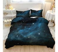 200 x 200 cm Juego de Funda nórdica Reversible, Cama 105,Fotografía Universo Nebulosa Estrellas Azul Marino Funda nórdica con Estampado, 4 Lazos en Las Esquinas y 2 Fundas de Almohada