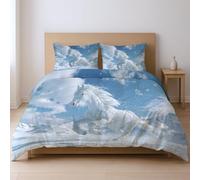 200 x 220 cm 3Piezas Ligero Funda de edredón Cielo Azul Nubes Blancas Animales Copos de Nieve de fácil Cuidado Suave DormitorioRopa de Cama Apto para Adolescentes, Blanco