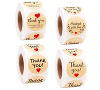 2000 Pegatinas de Agradecimiento, 4 Rollos x 500 Etiquetas Redondas Adhesivas (2,5 cm) en Papel Kraft, Round Stickers Gracias para Regalos, Sobres, Tarjetas, Bodas, Cumpleaños y Negocios