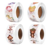 2000 Piezas Pegatinas de Animales para Niños, 32 Diseños Animales Pegatinas Rollo, para Pueden Decorar Álbumes de Recortes, Maletas, Botellas de Agua (4 Rollos)