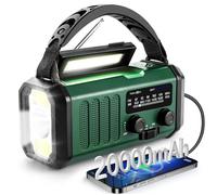 20000mAh Radio a Pilas, Radio de Emergencia Portátil,Alarma SOS, Radio FM/Am con lámpara de Lectura, brújula,generador de manivela y Carga Solar, para Exteriores, Carga de Emergencia para Smartphones