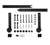 200cm/6.6FT Herraje para Puerta Corredera Tipo Kit de Accesorios para Puerta Corrediza Granero de Madera con Guía de Suelo Riel Acero al Carbono Negro(200 cm (gancho de plato recto))