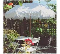 200cm Patio Beach Umbrella Round Garden with Fringe and Tilt for Cafe Deck Pool 8 Ribs Polyester/Iron Pole No Base White