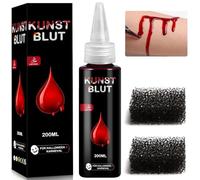 200ml Sangre Falsa Halloween Profesional, Fake Blood para Maquillaje Halloween, Seguro y no Tóxico, Lavable, Efectos Realistas,para Halloween Disfraz Zombi Monstruo Maquillaje y Vestir,con 2 Esponja