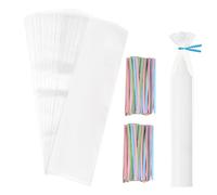 200Pcs Bolsas de Celofán Largo, 32x6cm Bolsas Transparentes para Rellenar, Bolsas de Regalo con 200 Lazos Retorcidos para Caramelo Chocolate Stick Joyas Collar Crayon