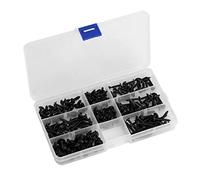 200Pcs Kit de surtido de tornillos autorroscantes redondos negros de acero inoxidable con Caja de almacenaje transparente