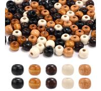 200uds Agujero Grande Cuentas de Madera para Manualidades, 10mm Naturales Redondas Madera Esferas 5 Colores Gran Abertura Juego Abalorios Separadores para Pulsera Collar Trenza Cabello