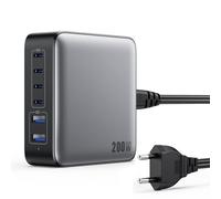200W Cargador USB C Multiple, 6-Puertos GAN III Enchufe Cargador, 65W PD+QC Carga Rapida Portátil Adaptador con 4 Tipo C y 2 USB-A Cargador Movil para MacBook/ iPhone16/15/ iPad/Samsung/Xiaomi