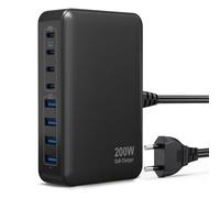 200W Cargador USB C Multiple, 8-Port GAN III Cargador USB C Carga Rápida PPS QC3.0 PD 65W Portátil Adaptador Compatible con MacBook Pro/Air/iPhone/ThinkPad, Galaxy S23/S22/Smartphone/Laptop