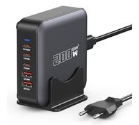 200W Cargador USB C Multiple, Estación de Carga GAN III de 5 Puertos, PD+QC PPS Carga rápida 100W Portátil Adaptador Compatible con MacBook Pro/Air/iPhone 15/16/Samsung Galaxy S23/S24/Laptop