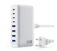 200W Cargador USB C Multiple, GAN III 8-Port USB C Cargador Portátil PD QC PPS Carga Rápida, 65W Portátil Adaptador Cargador Compatible con MacBook Air/Pro, iPhone, iPad Pro, Samsung Galaxy-Blanco