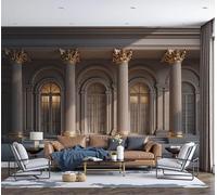 200x140cm Papel pintado mural Marrón claro Arte Papel tapiz Fotomural Fotografía arquitectónica elegante Palacio del Louvre Gong Meng, Moderna Decoración Seda Decoración De Pared Sala Cuarto