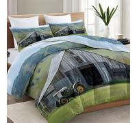 200x220 cm Edredón sin Funda Nórdica Pueblo Granero Colina Verde - Diseño "Wash & Go", Relleno Nórdico 400g/m² Extra Cálido, Colcha Estampada Reversible y Lavable, Suave Tacto Piel de Melocotón