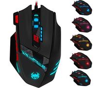 [2015 nueva versión] Zelotes Profesional T90 9200 DPI de Alta Precisión USB Wired Gaming ratón, 8 botones, con 7 modos de tipo de LED de colores luz de respiración, peso Tuning Set (negro)