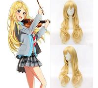2019 Anime Your ment in April Peluca de cosplay para la fiesta de Halloween Miyazono Kaori Gold Blonde Clip Ponytail Cosplay Pelucas + peluca gorra talla única PL-632