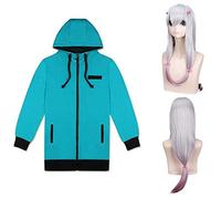 2019 Barato Eromanga Sensei Sagiri Izumi Cosplay Peluca Plateada Rosa mixta Cabello largo Cosplay Jugar pelucas con cinco horquillas rosadas M sudadera con capucha y peluca