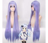 2019 Fashion Rabbit House Kafuu Chino Cosplay Peluca Para Fiesta De Halloween Juego De Roles 100Cm Pelucas Púrpuras Largas Y Rectas Cabello Para Mujeres Talla Única Kafuu Wig Pl-469