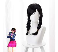2019 Ow Dva D.Va Tercer Aniversario Academy Skin Cosplay Pelucas Con 2 Coletas Black Heorine Party Accesorios Para El Cabello Halloween + Gorra De Peluca