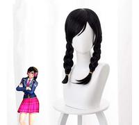2019 OW DVA D.Va Third Anniversary Academy Skin Pelucas de Cosplay con 2 Pigtail Black Heorine Party Hair Props Halloween + Peluca Cap Final Fantasy FF15 negro