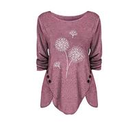 2020 Nueva camiseta de mujer con botones irregulares, manga larga cuello redondo Top marrón, rojo, XL