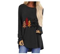 2020 -Nuevo Estilo Navidad Impresión Suelta Cuello Redondo Camiseta de Manga Larga Pantalones a Cuadros, Negro , 3XL