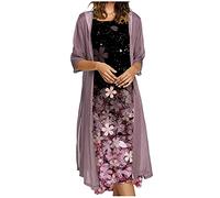 2021 2pcs Vestidos + Cárdigan Mujer Moda Fiesta Elegante Vestido Larga Basico otoño Vestido sin Manga Casual Vestido de Cóctel Vestido de Noche impresión Vestido sin Manga Mujer