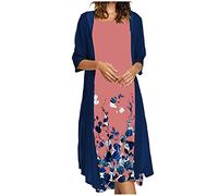 2021 2pcs Vestidos + Cárdigan Mujer Moda Fiesta Elegante Vestido Larga Basico otoño Vestido sin Manga Casual Vestido de Cóctel Vestido de Noche impresión Vestido sin Manga Mujer