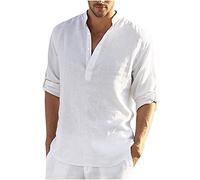 2021 Camisa Hombre otoño Algodón y Lino Manga Corta Color sólido Camiseta Moda Casual Suelto T-Shirt Blusas Camisas Camiseta Cuello en v Suave básica Primavera Verano Camiseta Top