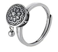 2021 Mantra Budismo Om Mani Padme Hum Anillos de Dedo Letras Suerte Religión Amuleto Anillo Giratorio de Plata tibetana para Mujeres