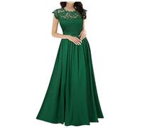 2021 Nuevo Vestido Ajustado de Gasa con Costuras de Encaje, Vestidos Largos para Damas de Honor, Vestidos de Noche para Mujer, Bata de Color sólido para Mujer -Verde-L
