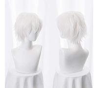 2021 Peluca Nueva Gintama Gintoki Sakata Cosplay Pelucas 35 cm / 13.8 Pulgadas Corto Blanco Hombres Pelo Sintético Perucas Cosplay Peluca