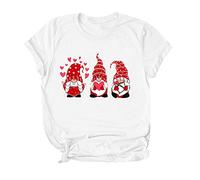 2021 Tops con mangas GNOME Mujeres Print Day Short Shirts Valentine's Lover T Parejas Blusa de Mujer, Blanco, L