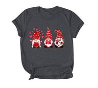 2021 Tops con mangas GNOME Mujeres Print Day Short Shirts Valentine's Lover T Parejas Blusa de Mujer, gris oscuro, L