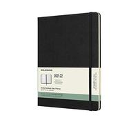 Moleskine - Agenda Semanal de 18 Meses 2021/2022, Semana Vista con Tapa Dura y Cierre Elástico, Tamaño XL 19 x 25 cm, Color Negro, 208 Páginas