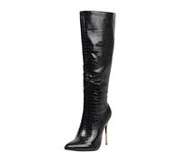 2022 Alta Botas de tacon alto de aguja Mujer Fiesta Zapatos Otoño Invierno Botas de Nieve Leopardo Cómodos Botines Moda Sexy Delgado Botas altas Tobillo Botas Talla grande Stilettos con Punta Aguda