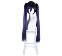 2022 Anime Cosplay Peluca for Genshin Impact Astrology Mona Megistus, mujeres con gemelo PonyTails Bangs Modelado de cabello Peluca de vestir de fiesta, pelo sintético resistente al calor + tapa de pe