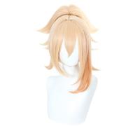2022 Anime Cosplay Peluca for Genshin Impact Yoimiya, Rubia con cola de caballo Modelado de pelo Vestido de fiesta de peluca, pelo sintético resistente al calor Sin marginismo, sin derramamiento + tap