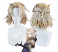 2022 Anime Game Cosplay Peluca for Genshin Impact Albedo, trenza esponjosa pelo corto modelado fiesta vestir peluca, pelo sintético resistente al calor sin enredos, sin derramamiento + gorro de peluca