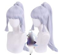 2022 Anime Game Cosplay peluca for Genshin Impact Kamisato Ayaka, mujer larga cola de caballo plata púrpura pelo modelado fiesta vestir peluca, pelo sintético resistente al calor + gorro de peluca