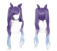 2022 Anime Game Cosplay Peluca for Genshin Impact Keqing, Purple Short Bob Twin Ponytail & Cat Ears Clip Hair Modeling Party Dress Up Peluca, Pelo sintético resistente al calor + Gorro de peluca