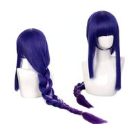 2022 Anime Game Cosplay Peluca for Genshin Impact Raiden Shogun Baal, Azul Mezclado Color Largo Ponytail Hair Modeling Party Dress Up Peluca, Pelo sintético resistente al calor + Gorro de peluca
