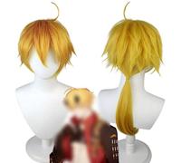 2022 Anime Game Cosplay Peluca for Genshin Impact Thoma, Peluca larga y rubia con cola de caballo for modelar el cabello, Peluca sintética resistente al calor Sin enredos, sin derramamiento + Gorro de