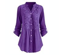 2022 Camisa Manga Larga Mujer Moda Color sólido Blusa Camisa Cuello en V Camiseta Elegante Suelto Encaje Tops Casual Fiesta T-Shirt Original otoño Primavera tee Sudadera Jersey suéter Talla Grande