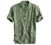 2022 Camisas Hombre Verano Manga corta Slim Fit Algodón y Lino Cuello en V Camisa Moda Casual T-Shirt Tallas Grandes Tops Blusa Originales de Vestir Básica Shirt Primavera
