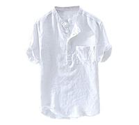 2022 Camisas Hombre Verano Manga corta Slim Fit Algodón y Lino Cuello en V Camisa Moda Casual T-Shirt Tallas Grandes Tops Blusa Originales de Vestir Básica Shirt Primavera