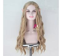 2022 Hobbit Elf Queen Galadriel 70 cm Rubia con Orejas Puntiagudas Osas onduladas Resistente al Calor Cosplay Party Halloween + Cap de Peluca Gratis