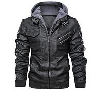 2022 Hombres Chaqueta con capucha de Cuero, Otoño Invierno Espesar Cuero Chaqueta de bombardero Forro polar Abrigo de Pieles de béisbol Impermeable a Prueba de Viento Ropa de moto PU Talla grande