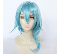 2022 Juego de Anime Cosplay Peluca for Genshin Impact EULA, Mujeres Semi Largo Pelo Azul Modelado Peluca, Peluca Sintética Resistente al Calor Sin Tangle, Sin Shedding + Wig Cap