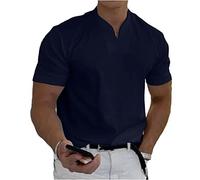 2022 Men Gentlemans Business Short Sleeve Fitness T Shirt, Mens Business Sleeve Cotton Casual Shirts (L,Dark Blue)